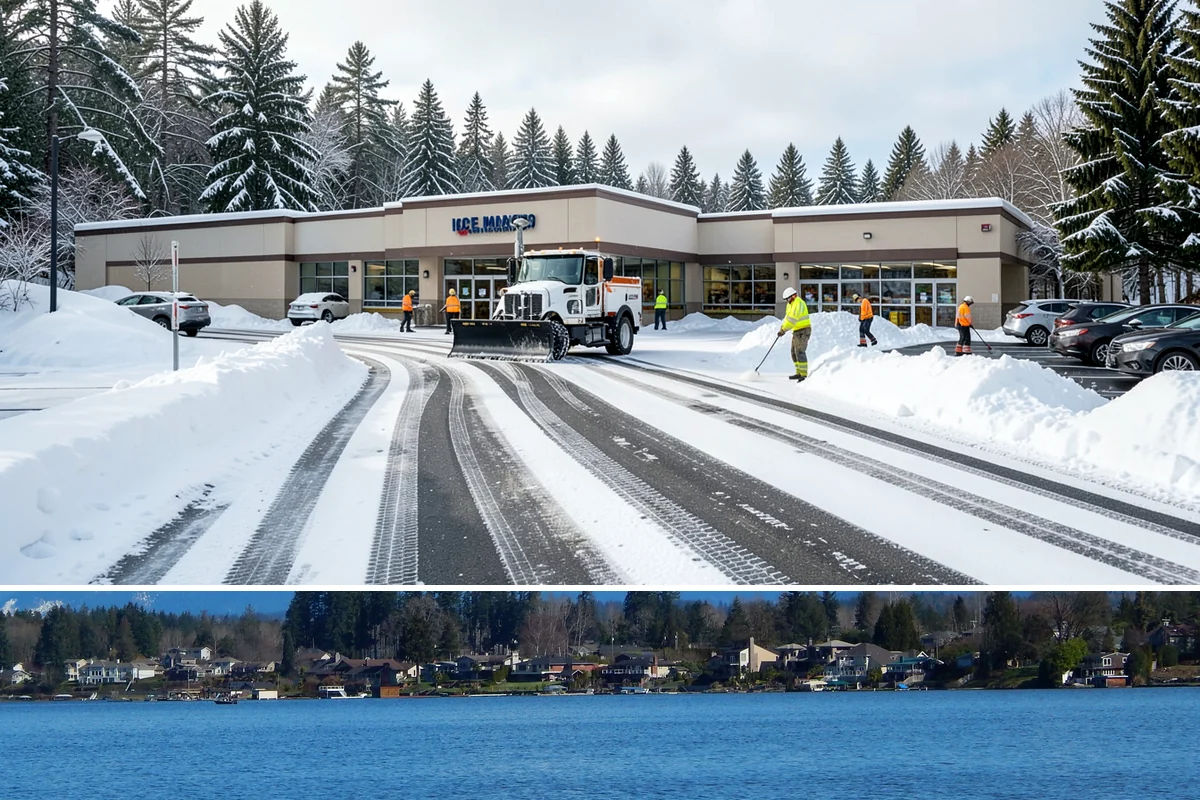 Auto Repair Shop Snow Removal in Lake Stevens, Snohomish County, WA - Repair shops need clearing December through February when lowland aprons ice over on cold nights.