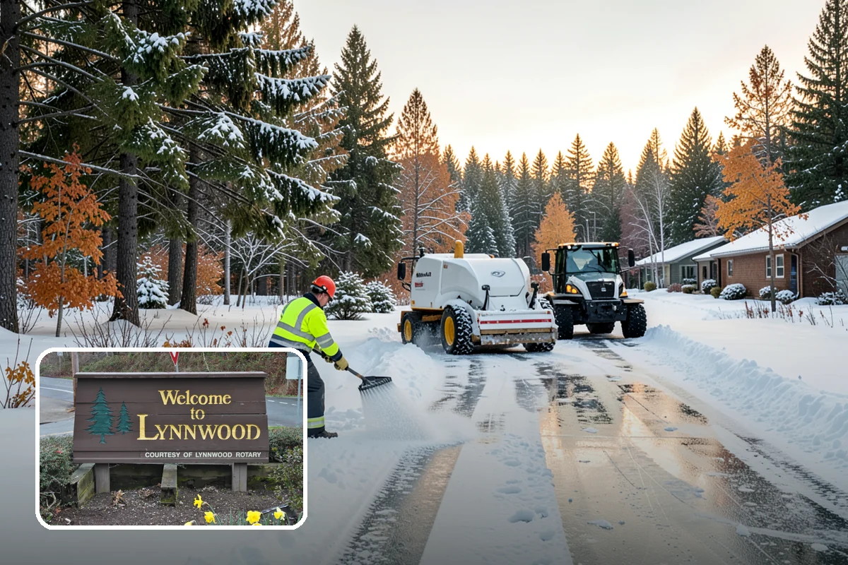 Auto Repair Shop Snow Removal in Lynnwood, Snohomish County, WA - Bay aprons and drive lanes cleared for vehicle access