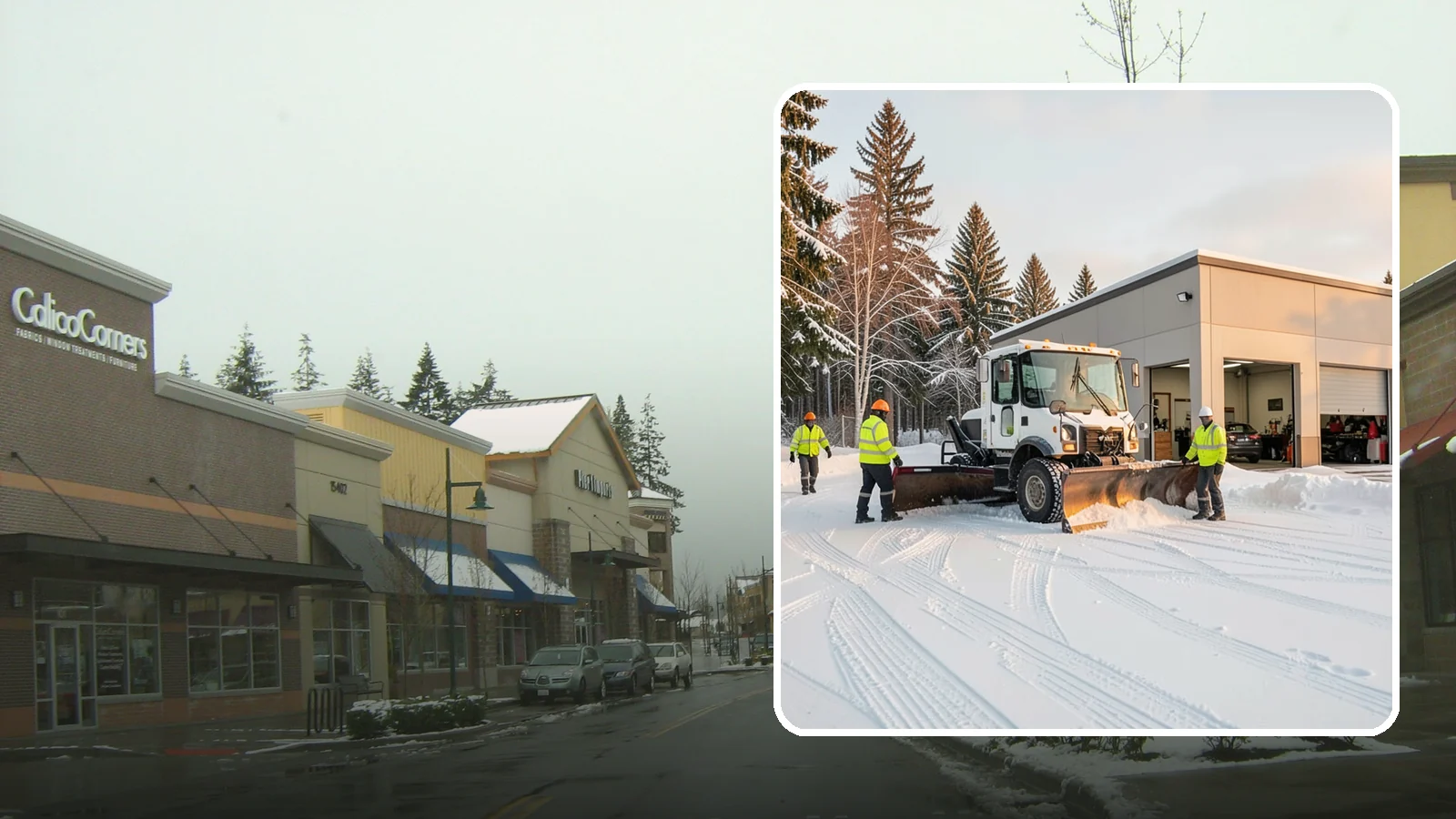 Auto Repair Shop Snow Removal in Mill Creek, Snohomish County, WA - We keep your bay approaches, customer parking, and lot clear so vehicles can get in and out of the shop the moment the snow stops.