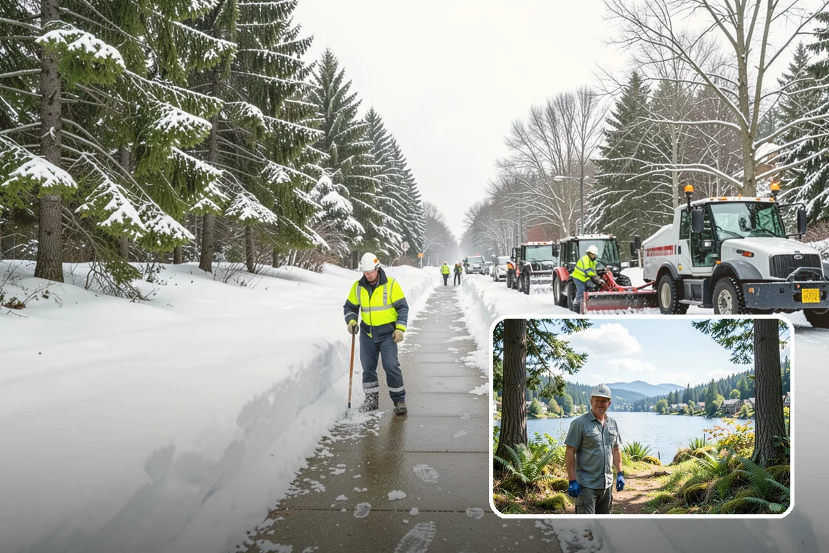 Auto Repair Shop Snow Removal in Milton, King County, WA - Bay aprons and drive lanes cleared for vehicle access