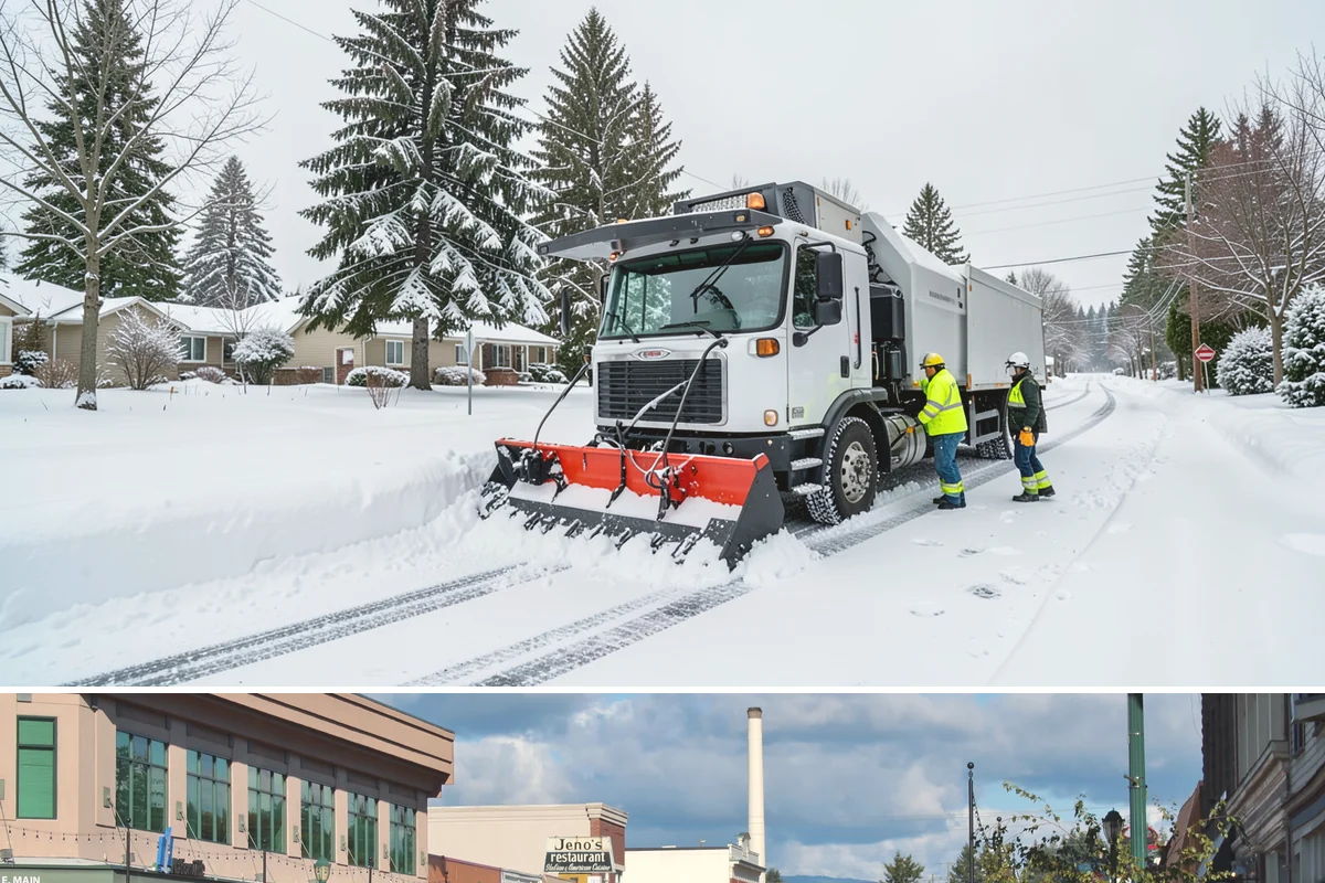 Auto Repair Shop Snow Removal in Monroe, Snohomish County, WA - Repair shops need clearing December through February when lowland aprons ice over on cold nights.