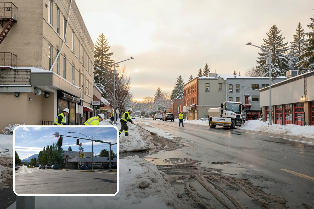 Auto Repair Shop Snow Removal in North Bend, King County, WA - Bay aprons and drive lanes cleared for vehicle access