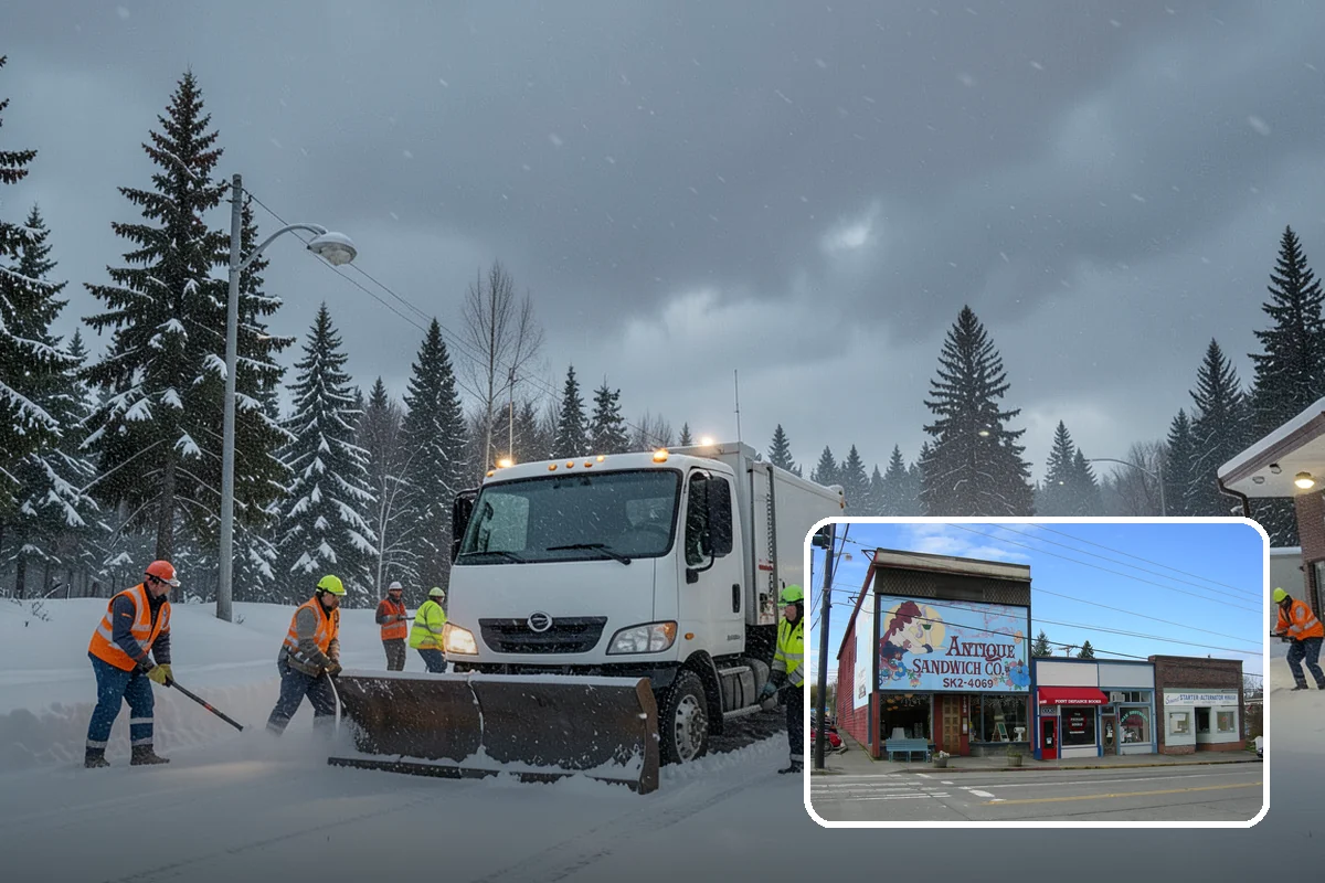 Auto Repair Shop Snow Removal in Ruston, Pierce County, WA - Bay aprons and drive lanes cleared for vehicle access