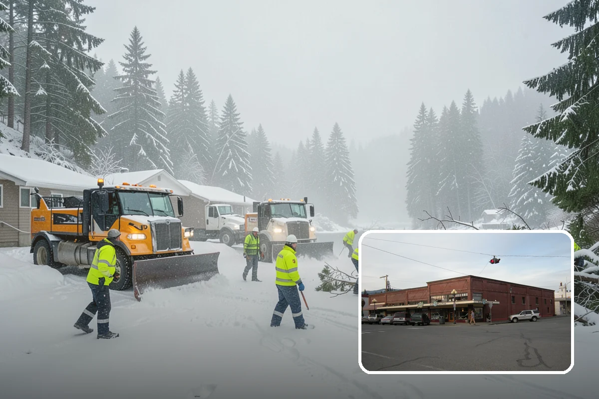 Auto Repair Shop Snow Removal in Sedro-Woolley, Skagit County, WA - Bay aprons and drive lanes cleared for vehicle access