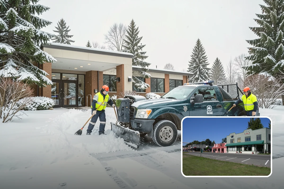 Auto Repair Shop Snow Removal in Snoqualmie, King County, WA - Bay aprons and drive lanes cleared for vehicle access