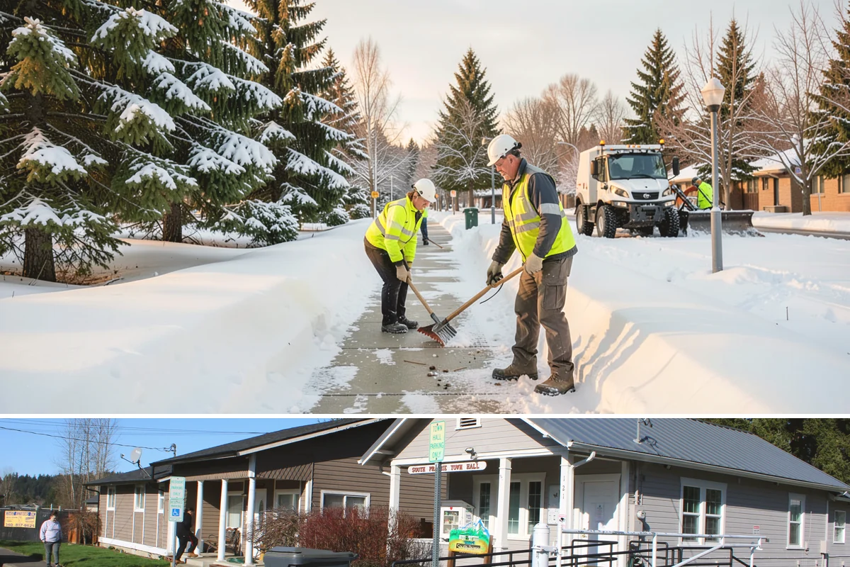 Auto Repair Shop Snow Removal in South Prairie, Pierce County, WA - Repair shops need clearing December through February when lowland aprons ice over on cold nights.