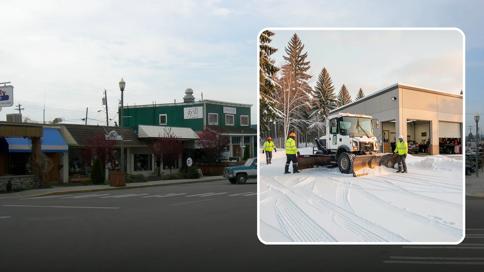 Auto Repair Shop Snow Removal in Stanwood, Snohomish County, WA - We keep your bay approaches, customer parking, and lot clear so vehicles can get in and out of the shop the moment the snow stops.