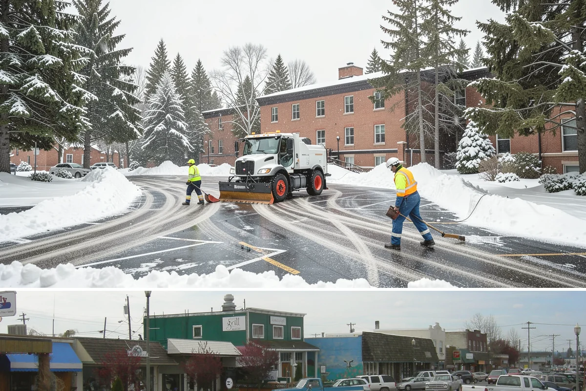 Auto Repair Shop Snow Removal in Stanwood, Snohomish County, WA - Repair shops need clearing December through February when lowland aprons ice over on cold nights.