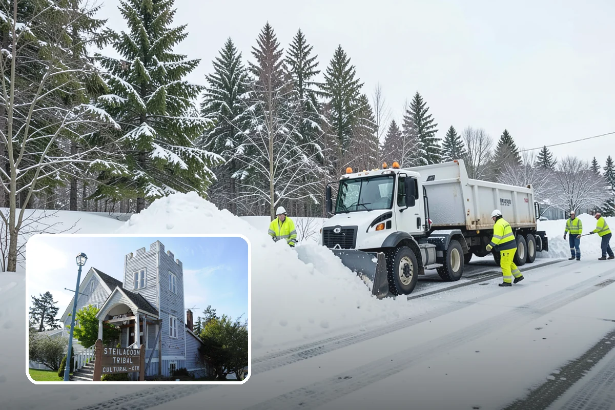 Auto Repair Shop Snow Removal in Steilacoom, Pierce County, WA - Bay aprons and drive lanes cleared for vehicle access