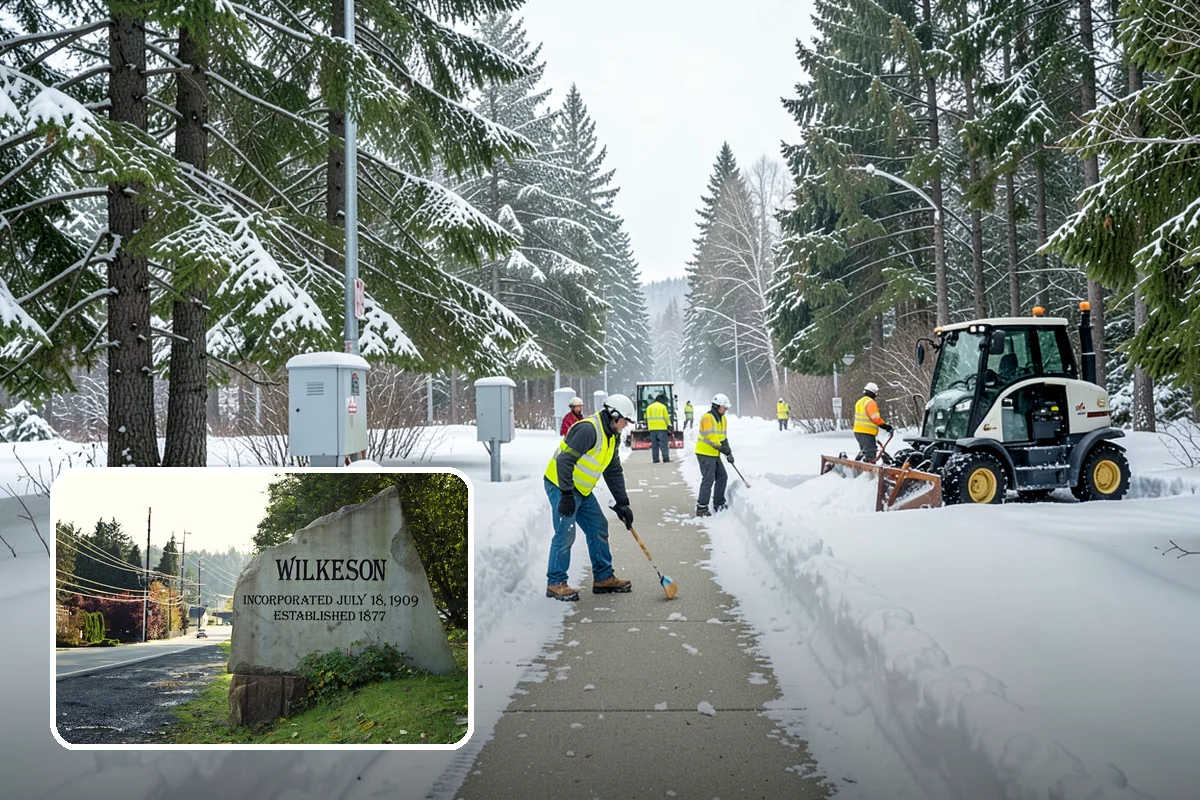 Auto Repair Shop Snow Removal in Wilkeson, Pierce County, WA - Bay aprons and drive lanes cleared for vehicle access