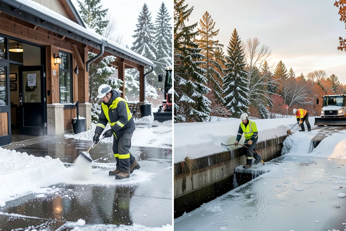 Back Patio Snow Removal in Snoqualmie, King County, WA - We inspect the patio material and surrounding access points