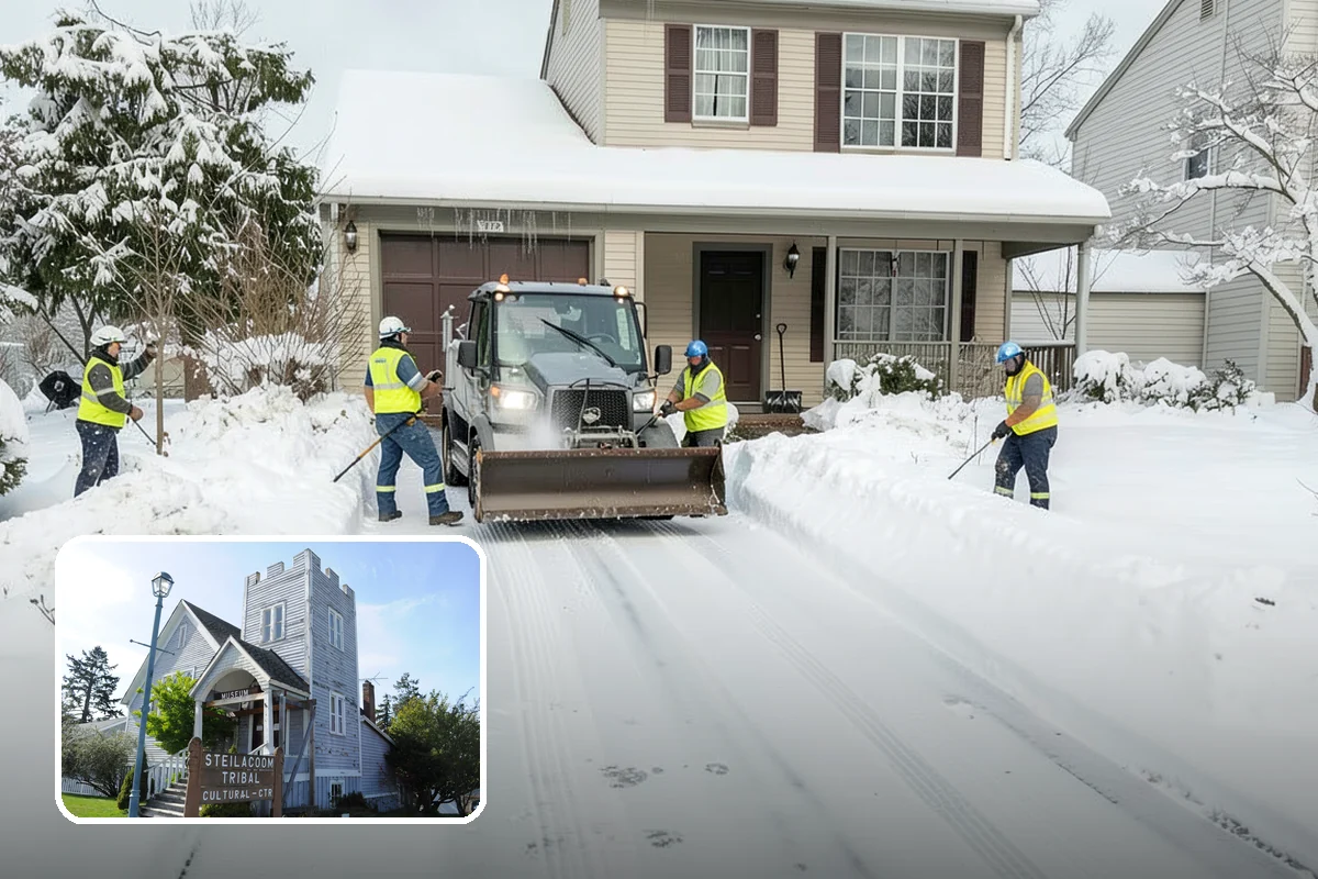 Back Patio Snow Removal in Steilacoom, Pierce County, WA - Keeps everyday rear-yard routes usable in winter