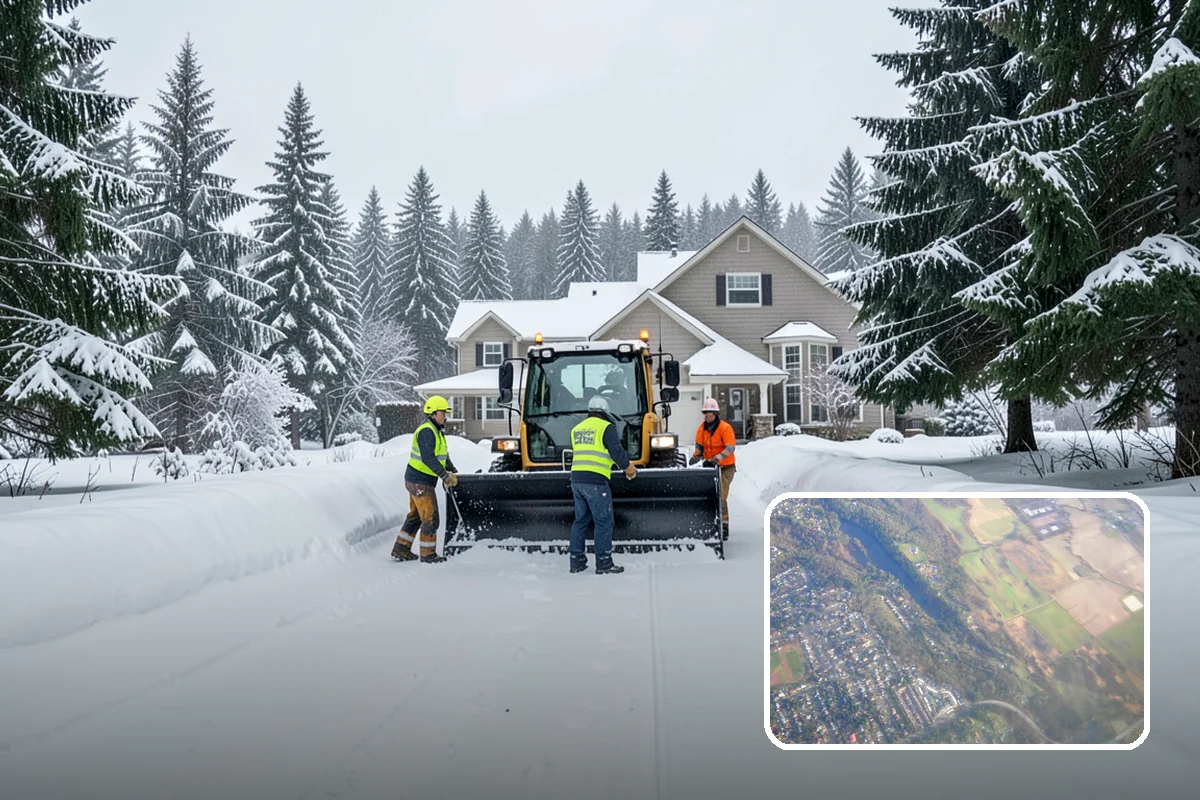 Backhoe Snow Removal in Algona, King County, WA - Reach and force to move packed and piled snow