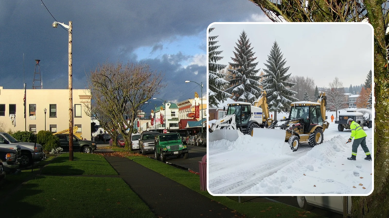 Backhoe Snow Removal in Arlington, Snohomish County, WA - Our backhoes tackle deep, packed, and piled snow that lighter equipment cannot move.