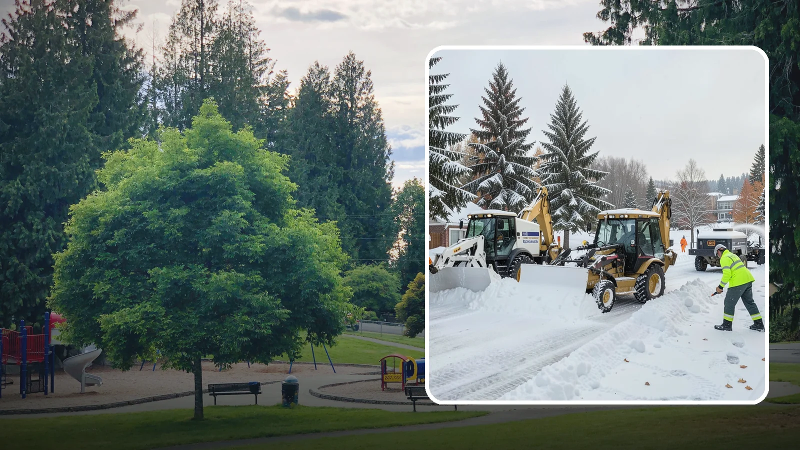 Backhoe Snow Removal in Bonney Lake, Pierce County, WA - Our backhoes tackle deep, packed, and piled snow that lighter equipment cannot move.