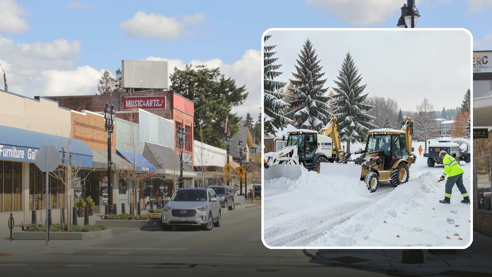 Backhoe Snow Removal in Bothell, King County, WA - Our backhoes tackle deep, packed, and piled snow that lighter equipment cannot move.