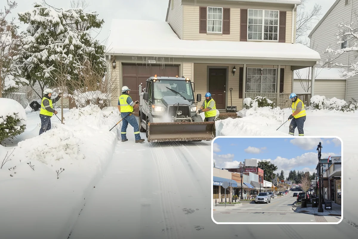 Backhoe Snow Removal in Bothell, King County, WA - Reach and force to move packed and piled snow