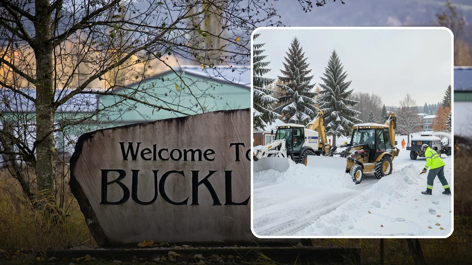 Backhoe Snow Removal in Buckley, Pierce County, WA - Our backhoes tackle deep, packed, and piled snow that lighter equipment cannot move.