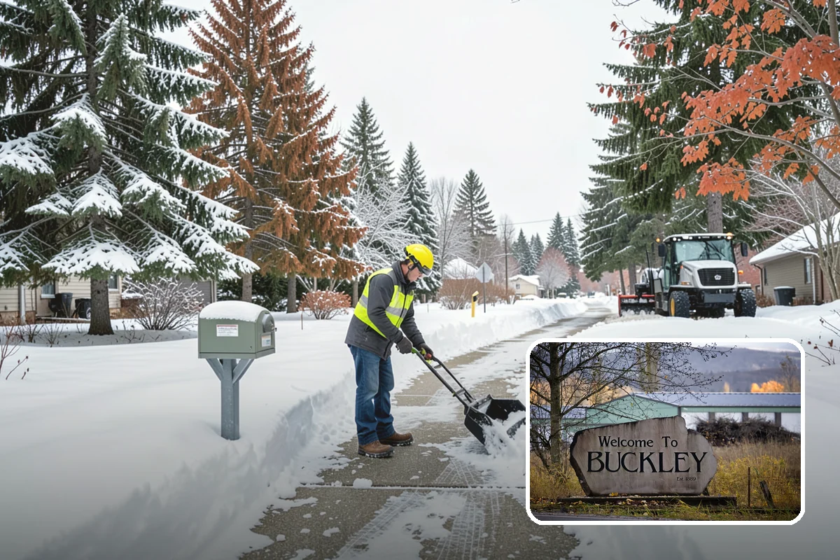 Backhoe Snow Removal in Buckley, Pierce County, WA - Reach and force to move packed and piled snow