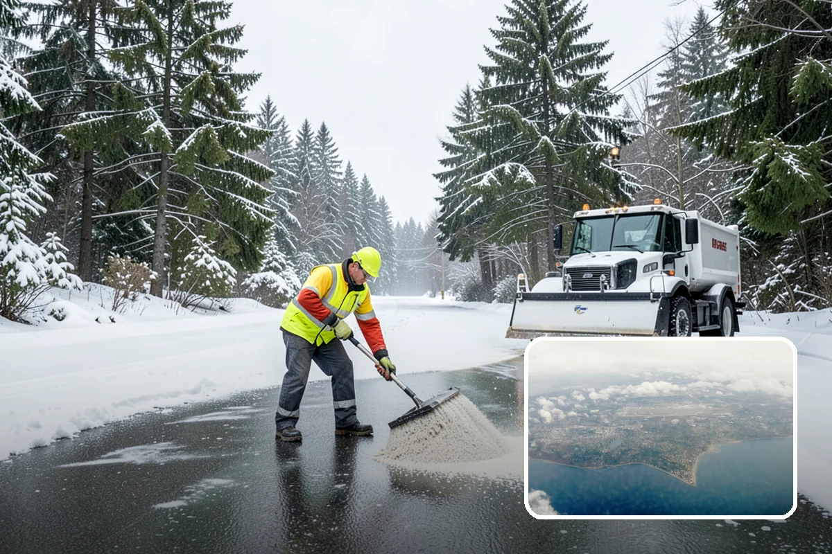 Backhoe Snow Removal in Burien, King County, WA - Reach and force to move packed and piled snow