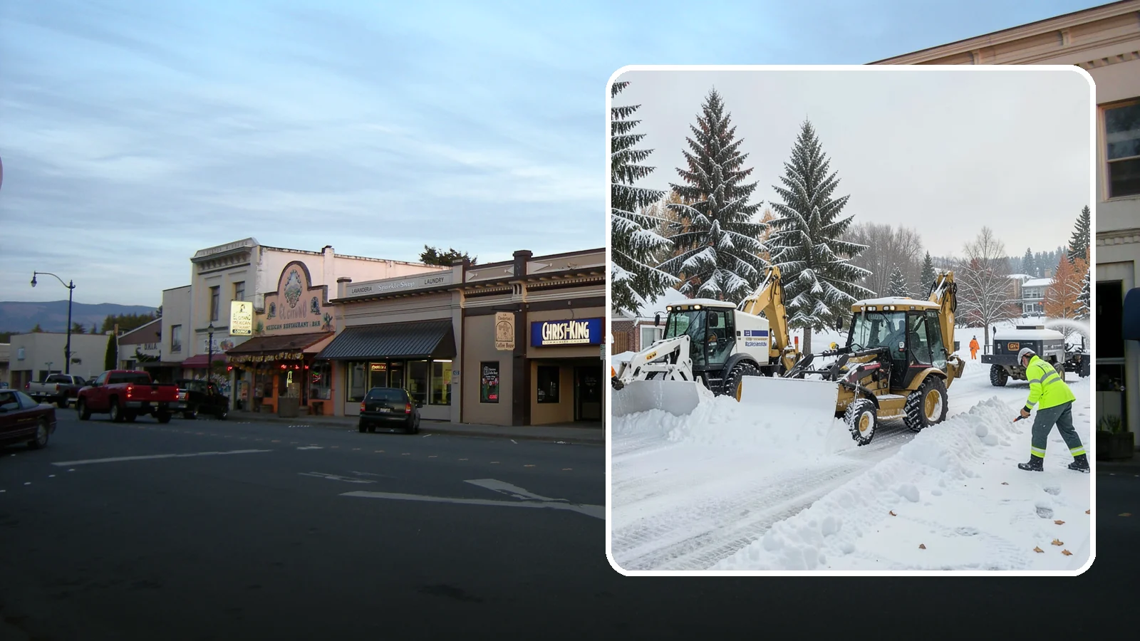 Backhoe Snow Removal in Burlington, Skagit County, WA - Our backhoes tackle deep, packed, and piled snow that lighter equipment cannot move.