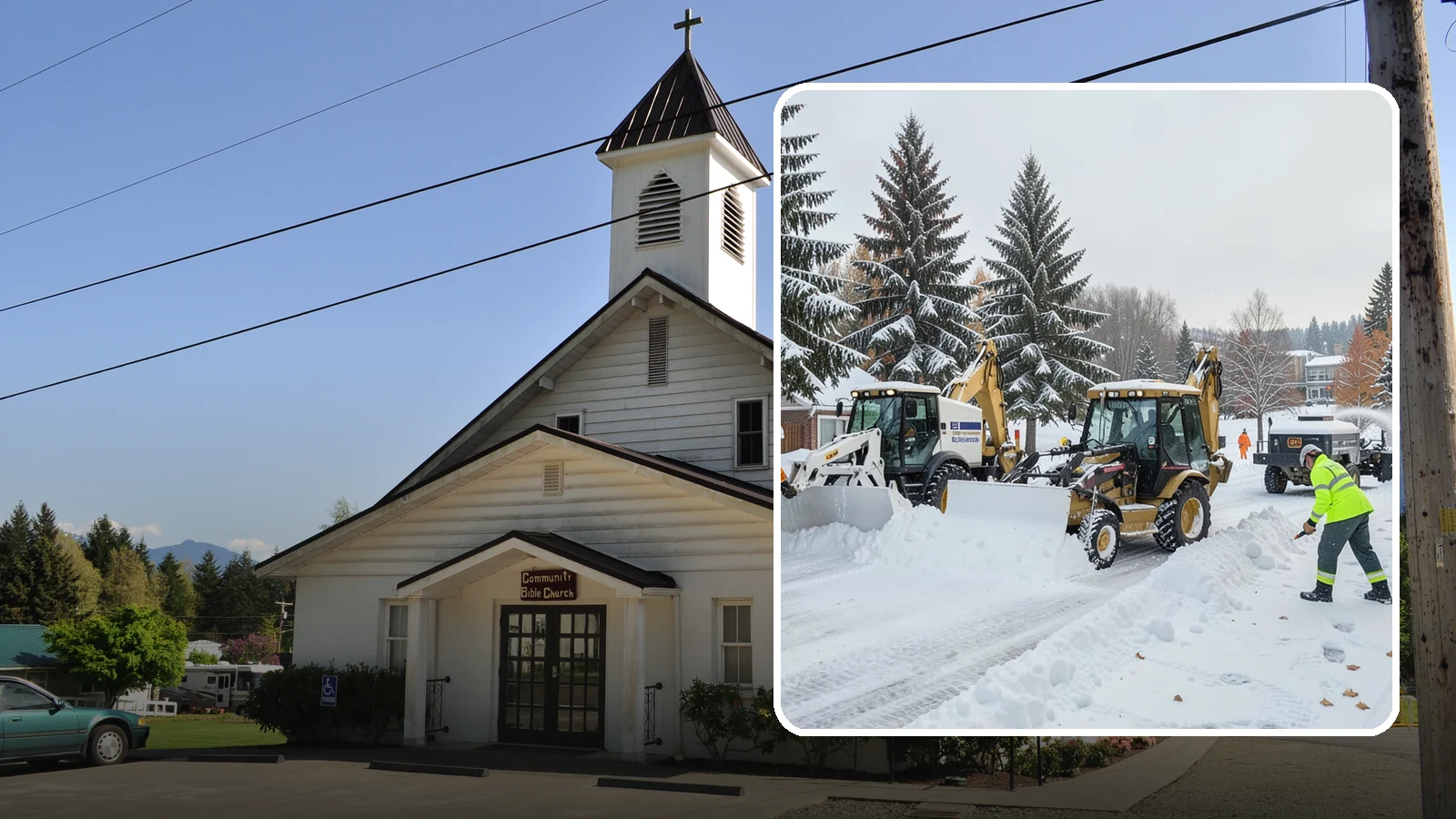Backhoe Snow Removal in Concrete, Skagit County, WA - Our backhoes tackle deep, packed, and piled snow that lighter equipment cannot move.