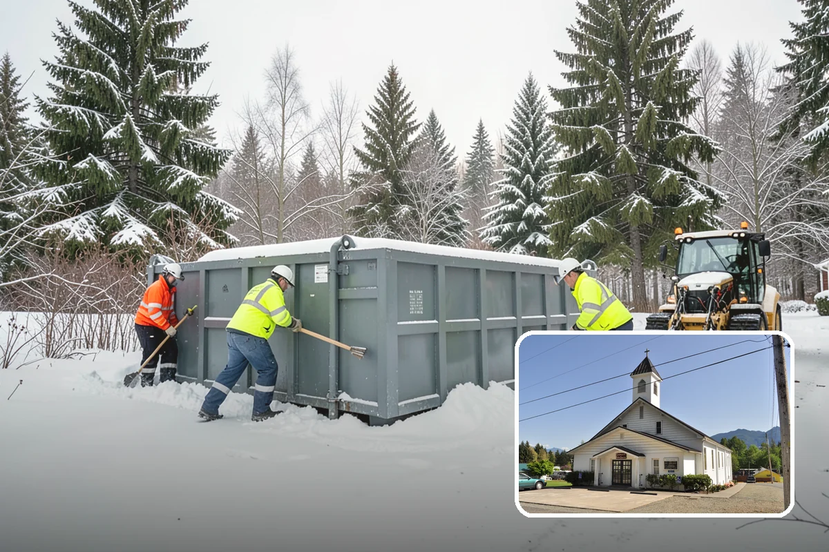 Backhoe Snow Removal in Concrete, Skagit County, WA - Reach and force to move packed and piled snow