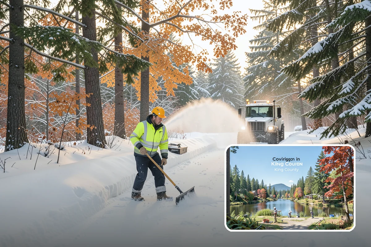 Backhoe Snow Removal in Covington, King County, WA - Reach and force to move packed and piled snow