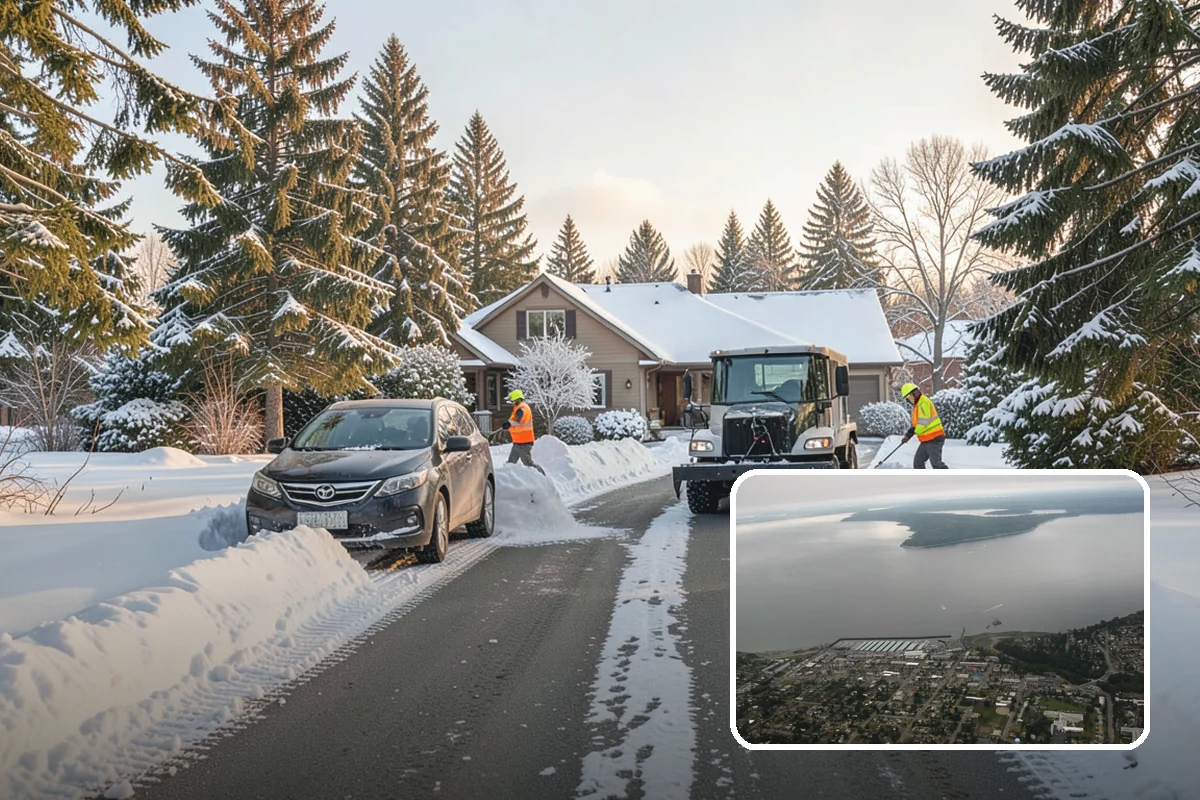 Backhoe Snow Removal in Des Moines, King County, WA - Reach and force to move packed and piled snow