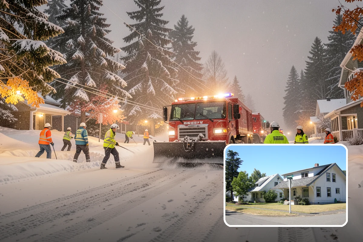 Backhoe Snow Removal in DuPont, Pierce County, WA - Reach and force to move packed and piled snow