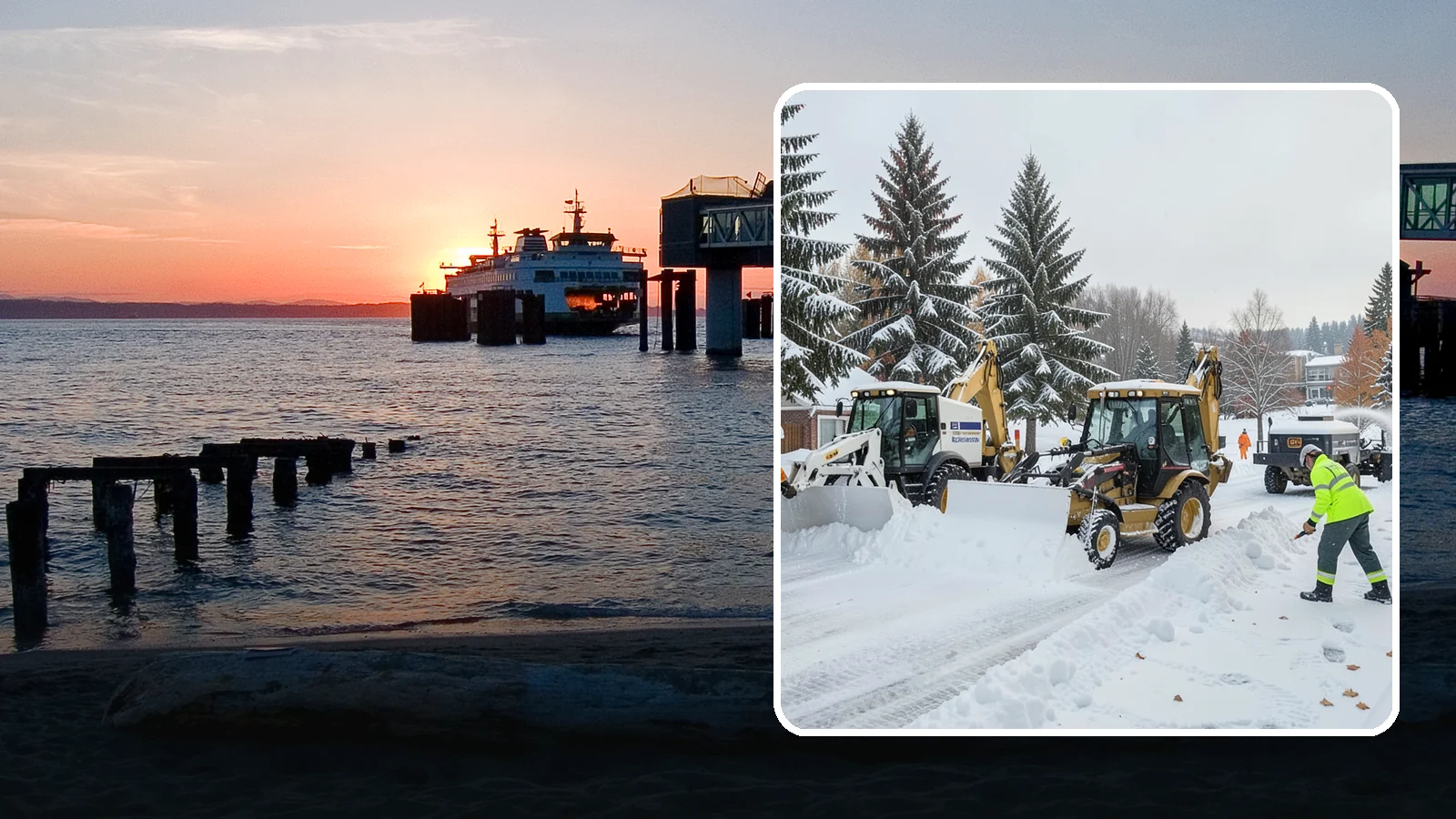 Backhoe Snow Removal in Edmonds, Snohomish County, WA - Our backhoes tackle deep, packed, and piled snow that lighter equipment cannot move.
