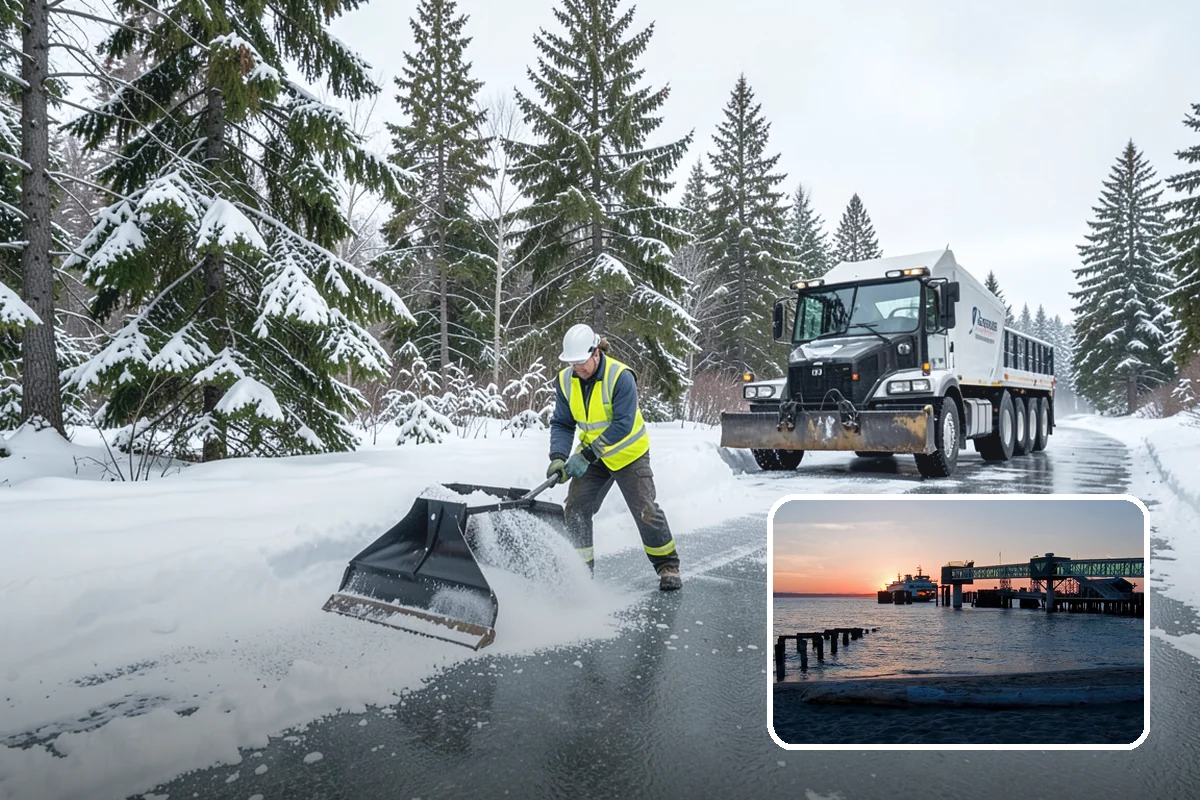 Backhoe Snow Removal in Edmonds, Snohomish County, WA - Reach and force to move packed and piled snow