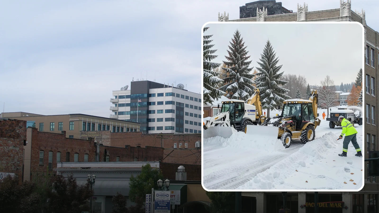 Backhoe Snow Removal in Everett, Snohomish County, WA - Our backhoes tackle deep, packed, and piled snow that lighter equipment cannot move.