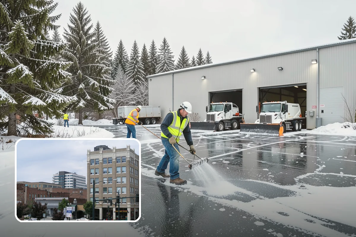Backhoe Snow Removal in Everett, Snohomish County, WA - Reach and force to move packed and piled snow