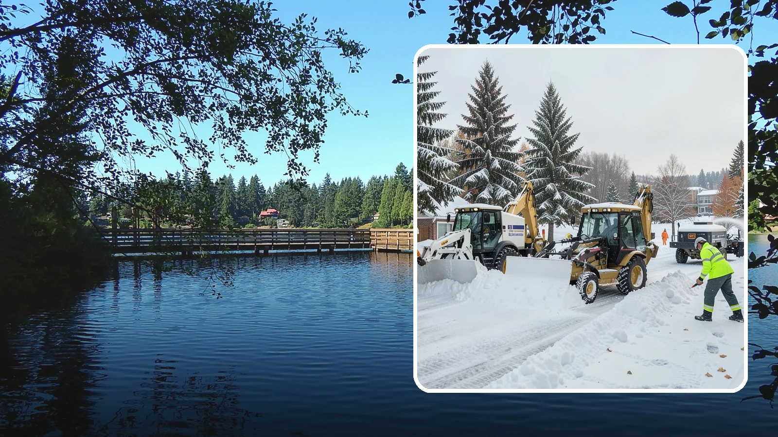 Backhoe Snow Removal in Federal Way, King County, WA - Our backhoes tackle deep, packed, and piled snow that lighter equipment cannot move.