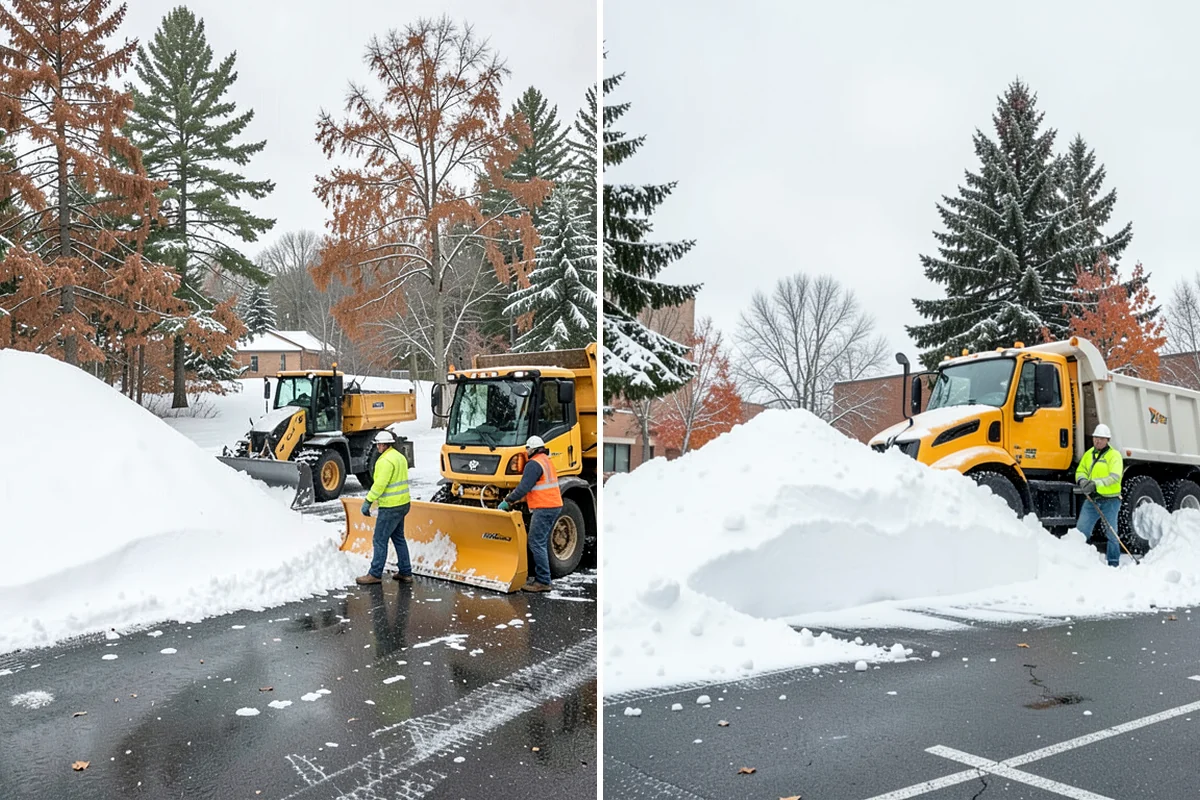 Backhoe Snow Removal in Federal Way, King County, WA - Assess piled and compacted snow needing relocation