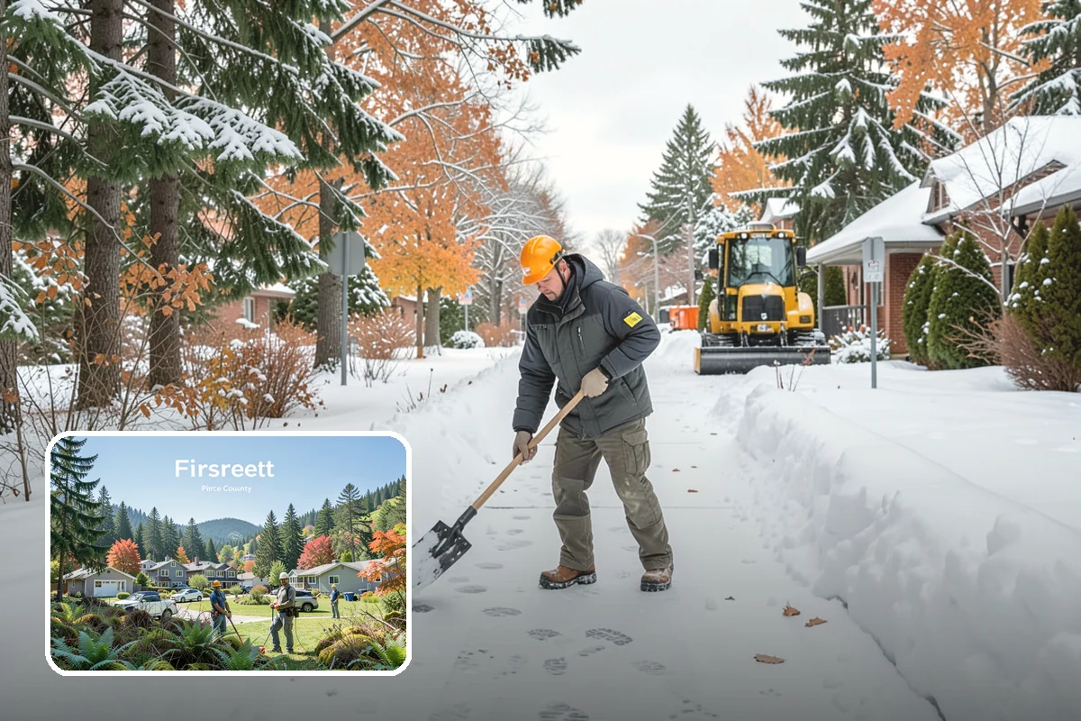 Backhoe Snow Removal in Fircrest, Pierce County, WA - Reach and force to move packed and piled snow
