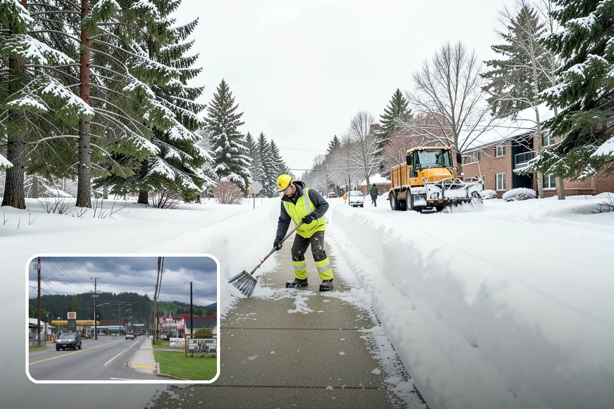 Backhoe Snow Removal in Granite Falls, Snohomish County, WA - Reach and force to move packed and piled snow