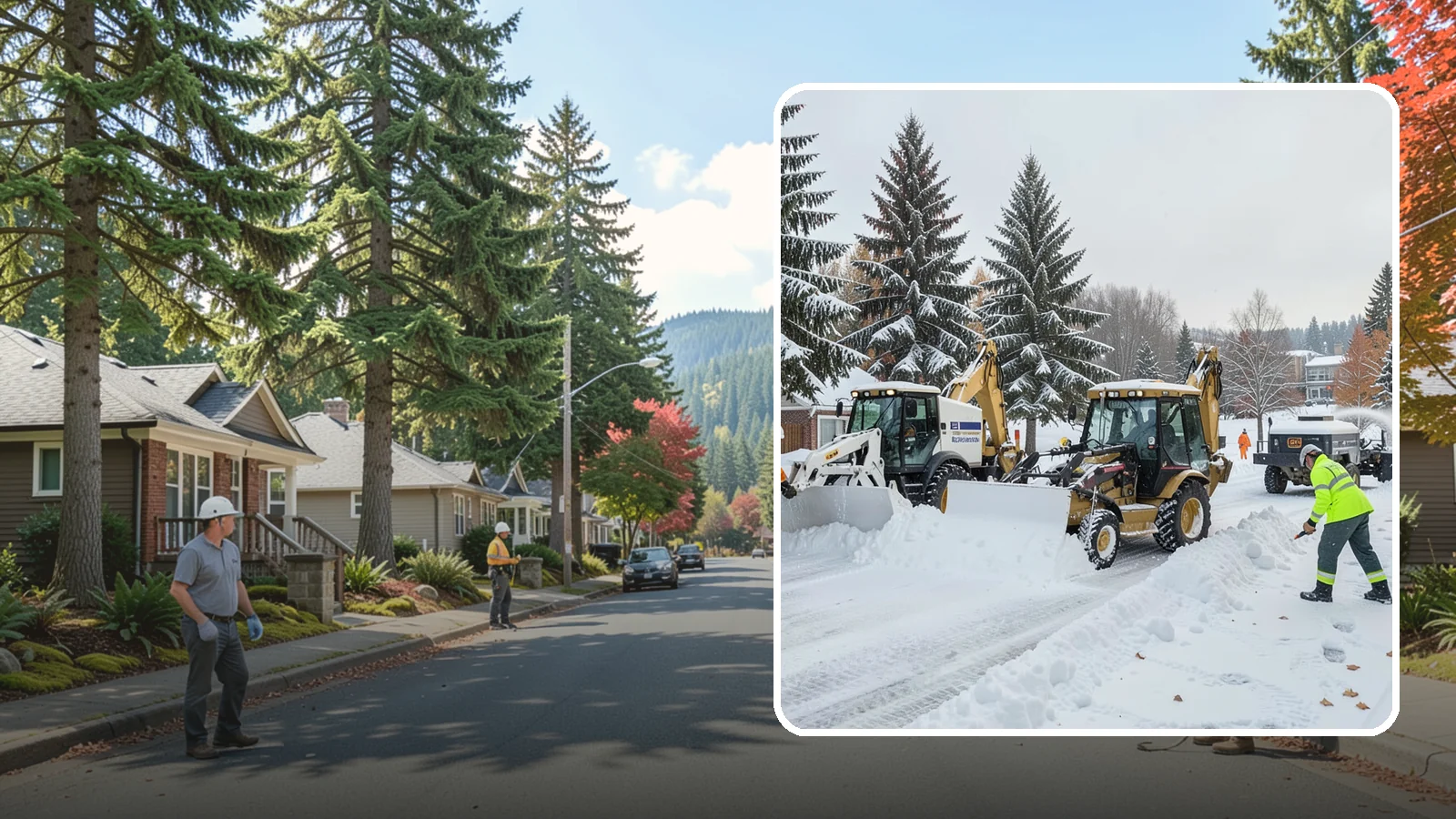 Backhoe Snow Removal in Hunts Point, King County, WA - Our backhoes tackle deep, packed, and piled snow that lighter equipment cannot move.