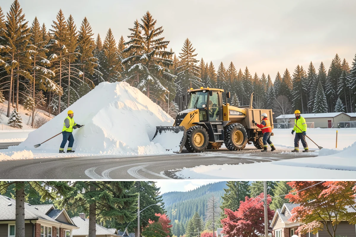 Backhoe Snow Removal in Hunts Point, King County, WA - Backhoe snow removal is typically needed mid-to-late winter, from January through February, after piles build across a storm...