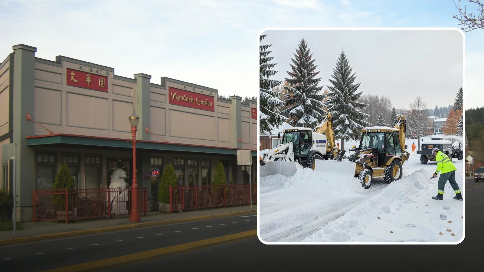 Backhoe Snow Removal in Issaquah, King County, WA - Our backhoes tackle deep, packed, and piled snow that lighter equipment cannot move.