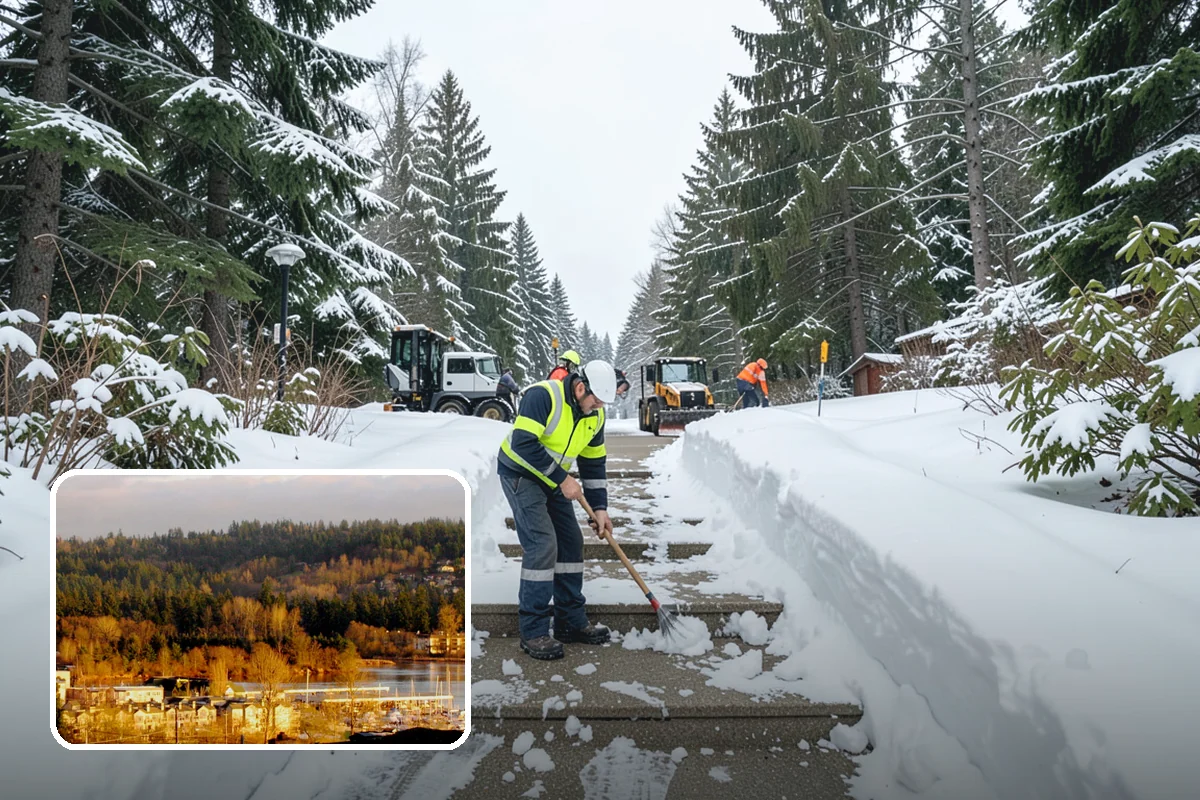 Backhoe Snow Removal in Kenmore, King County, WA - Reach and force to move packed and piled snow