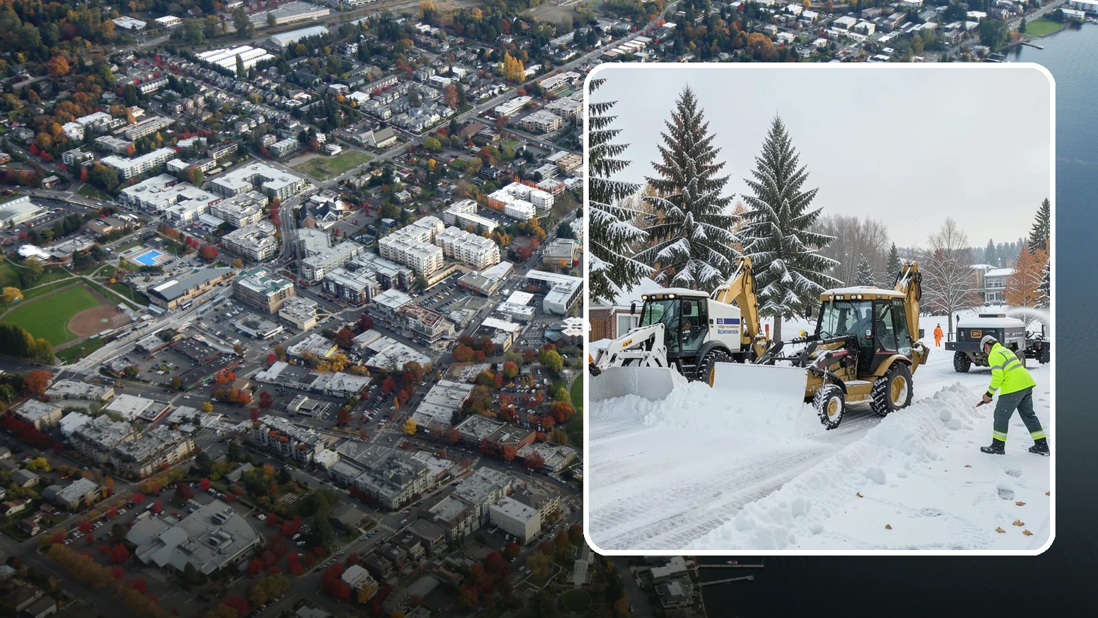Backhoe Snow Removal in Kirkland, King County, WA - Our backhoes tackle deep, packed, and piled snow that lighter equipment cannot move.