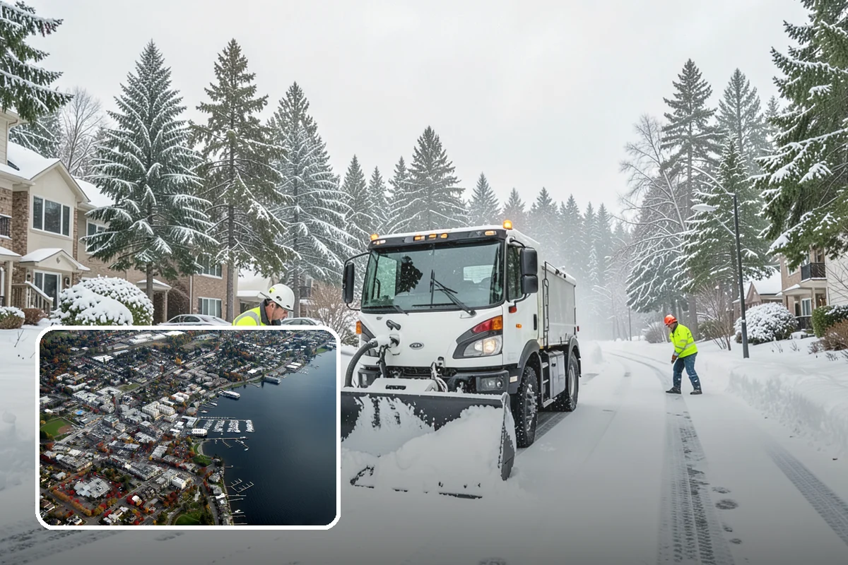 Backhoe Snow Removal in Kirkland, King County, WA - Reach and force to move packed and piled snow