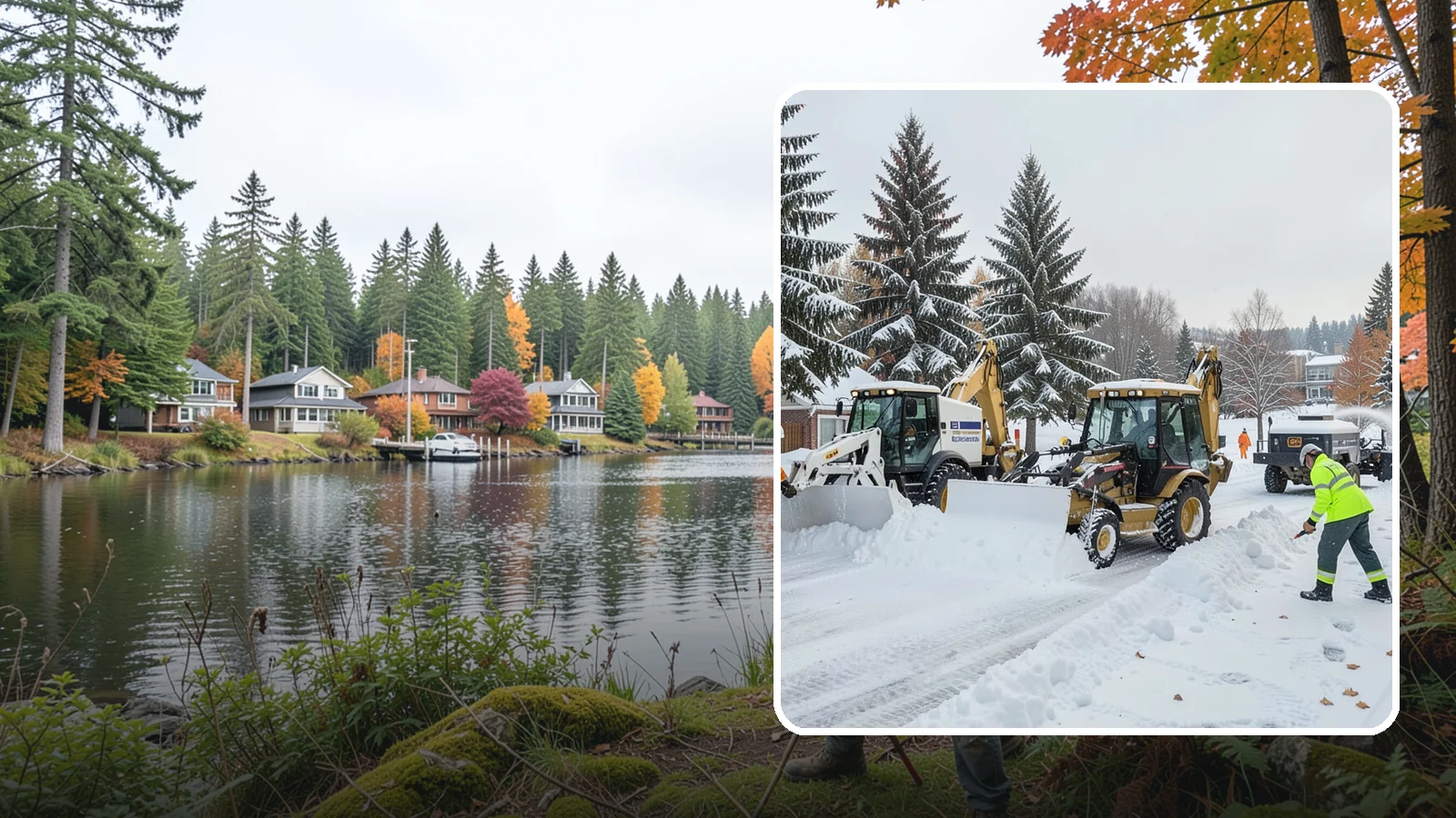 Backhoe Snow Removal in La Conner, Skagit County, WA - Our backhoes tackle deep, packed, and piled snow that lighter equipment cannot move.