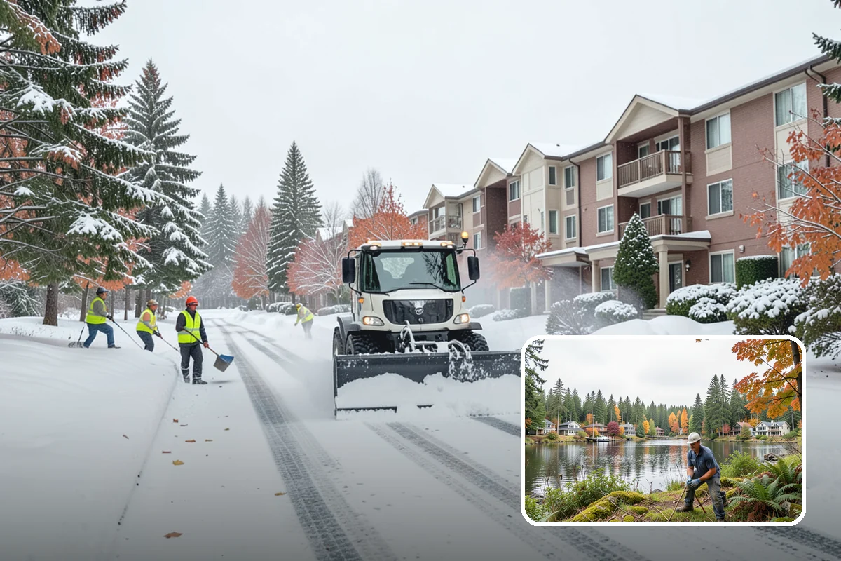 Backhoe Snow Removal in La Conner, Skagit County, WA - Reach and force to move packed and piled snow