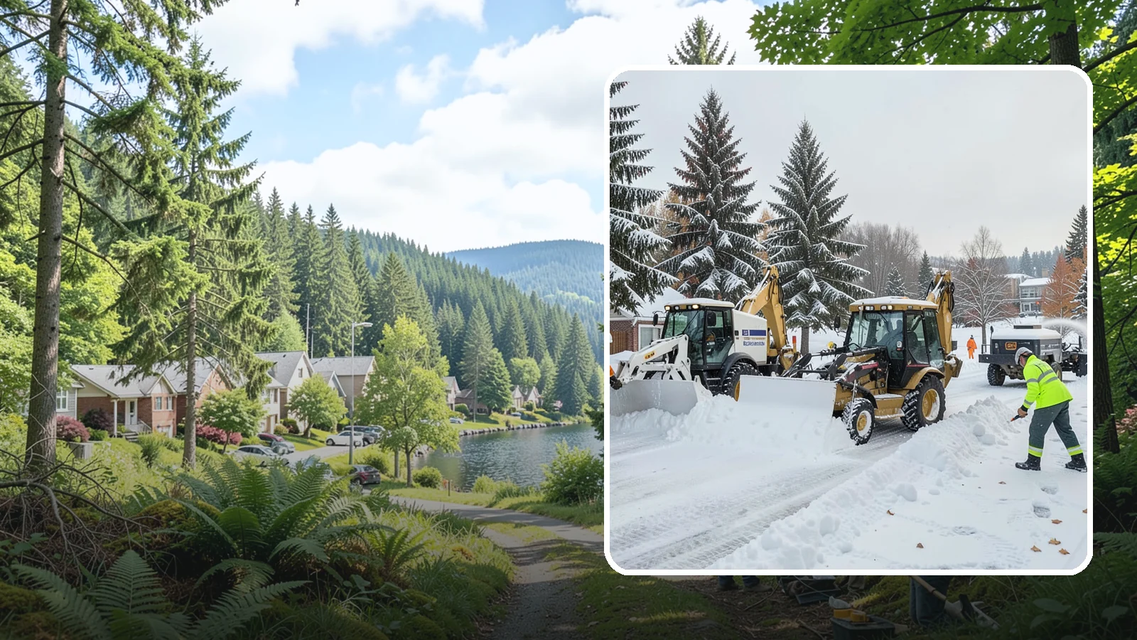 Backhoe Snow Removal in Lake Forest Park, King County, WA - Our backhoes tackle deep, packed, and piled snow that lighter equipment cannot move.