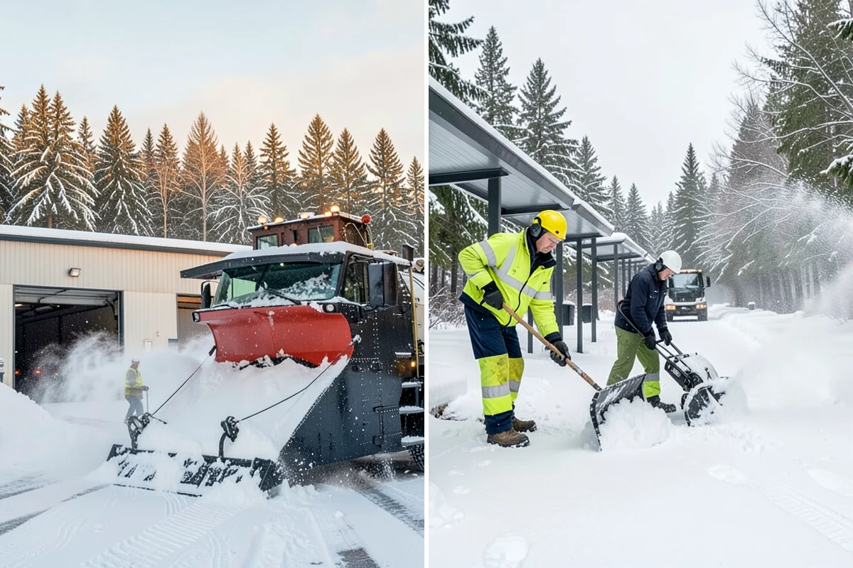 Backhoe Snow Removal in Lake Forest Park, King County, WA - Assess piled and compacted snow needing relocation