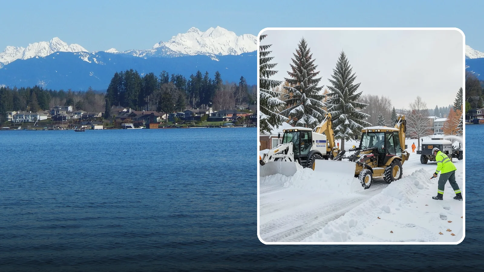 Backhoe Snow Removal in Lake Stevens, Snohomish County, WA - Our backhoes tackle deep, packed, and piled snow that lighter equipment cannot move.