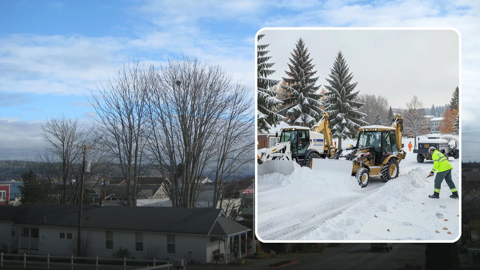Backhoe Snow Removal in Langley, Island County, WA - Our backhoes tackle deep, packed, and piled snow that lighter equipment cannot move.